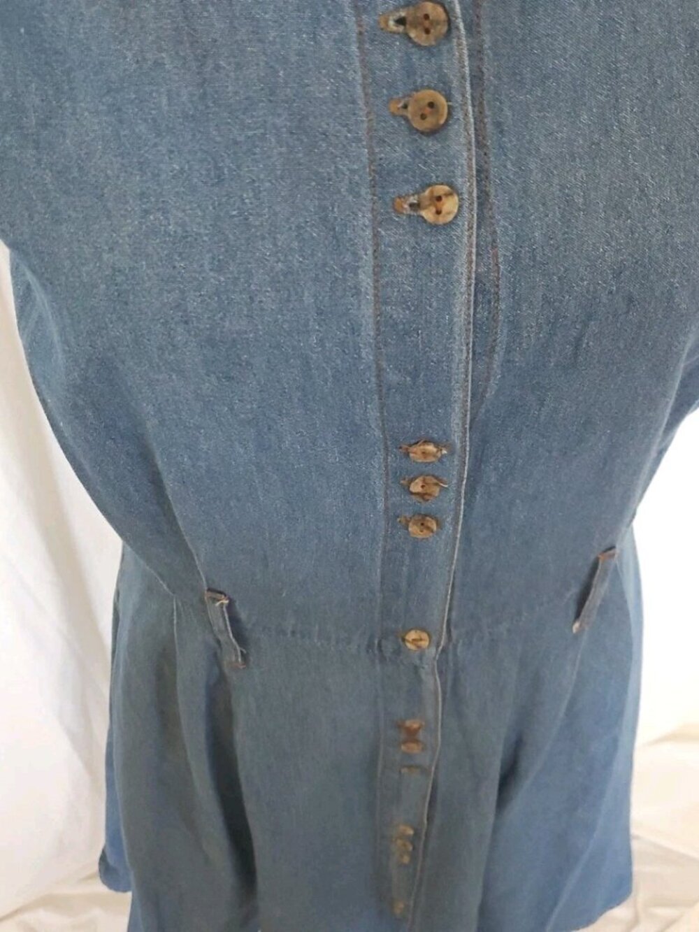 Tickets Sleeveless Button Front Denim Midi Dress Blue Sz. 10 Cottagecore Collar - Picture 3 of 12